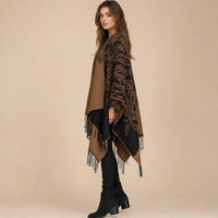 Ton poncho Poncho Boheme Imprimé Plumes À Franges