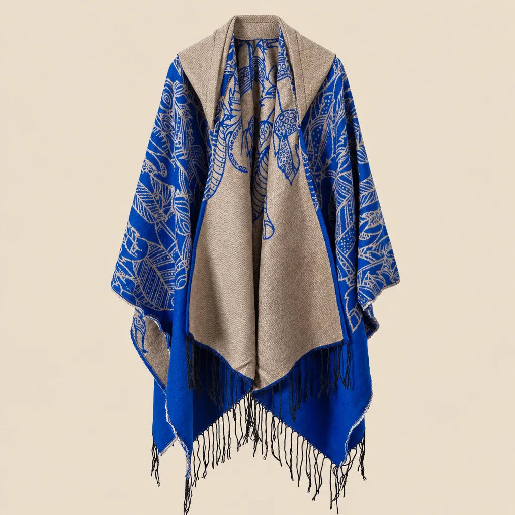 Ton poncho Poncho Boheme Imprimé Plumes À Franges