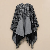 Ton poncho Poncho Boheme Imprimé Plumes À Franges
