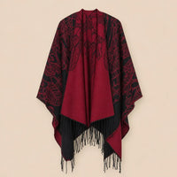 Ton poncho Poncho Boheme Imprimé Plumes À Franges