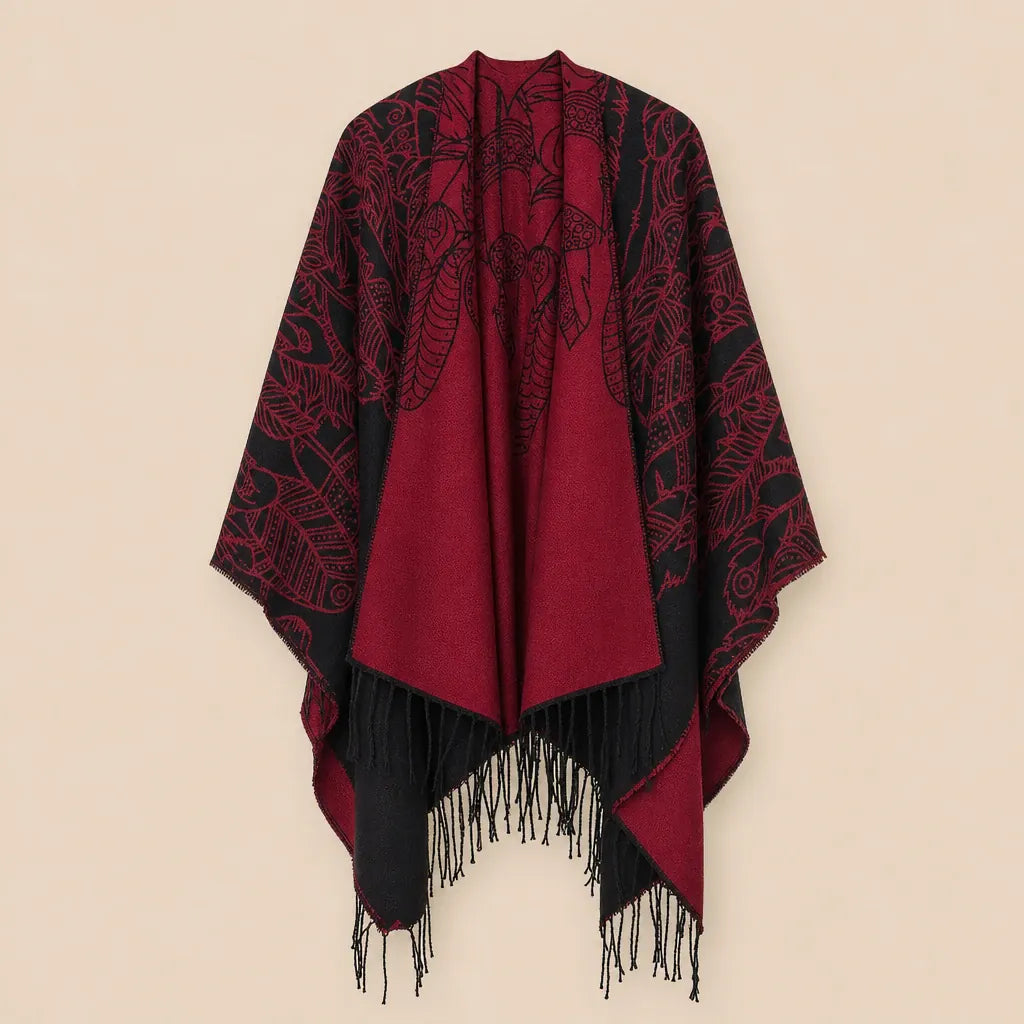 Ton poncho Poncho Boheme Imprimé Plumes À Franges