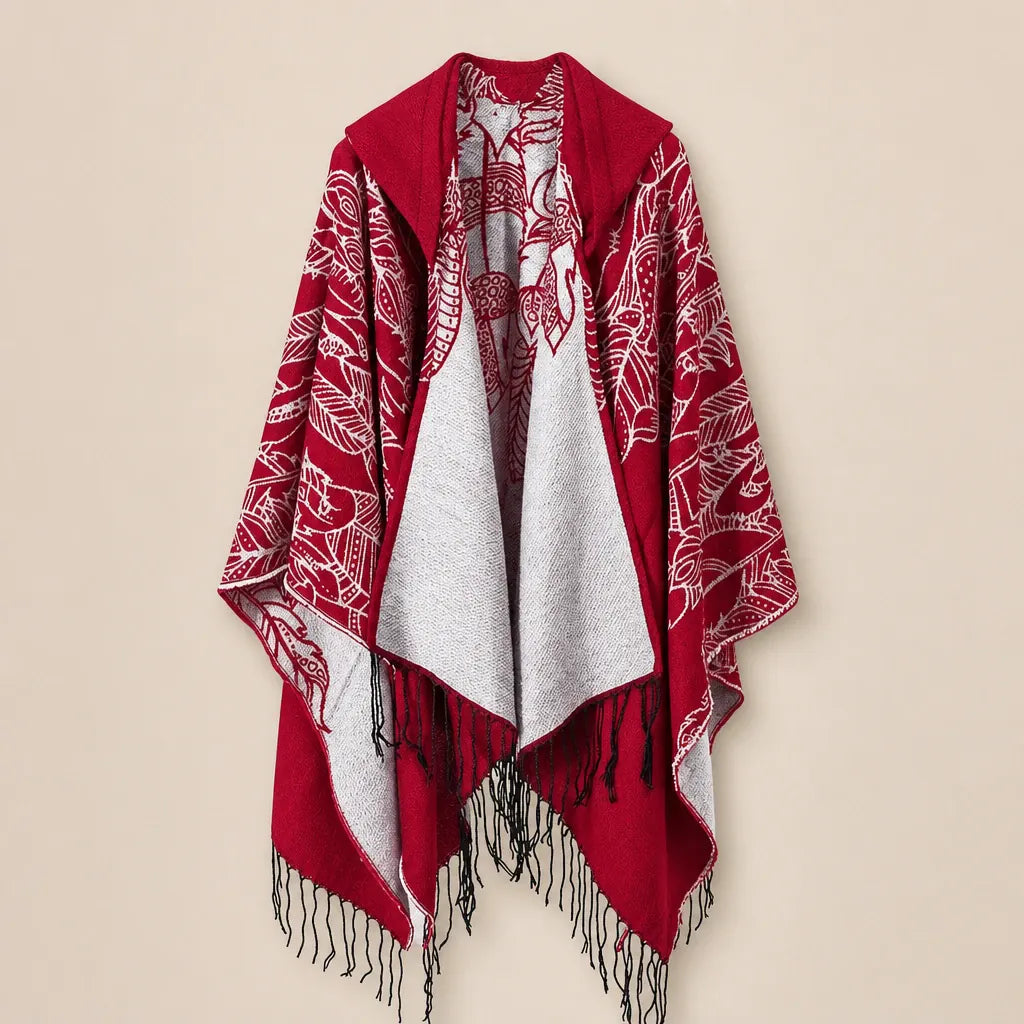 Ton poncho Poncho Boheme Imprimé Plumes À Franges