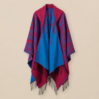Ton poncho Poncho Boheme Imprimé Plumes À Franges