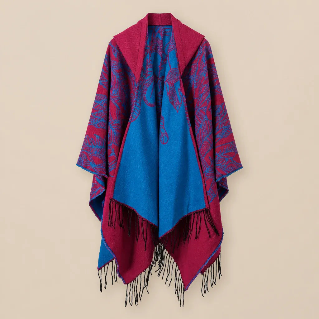 Ton poncho Poncho Boheme Imprimé Plumes À Franges