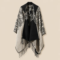 Ton poncho Poncho Boheme Imprimé Plumes À Franges