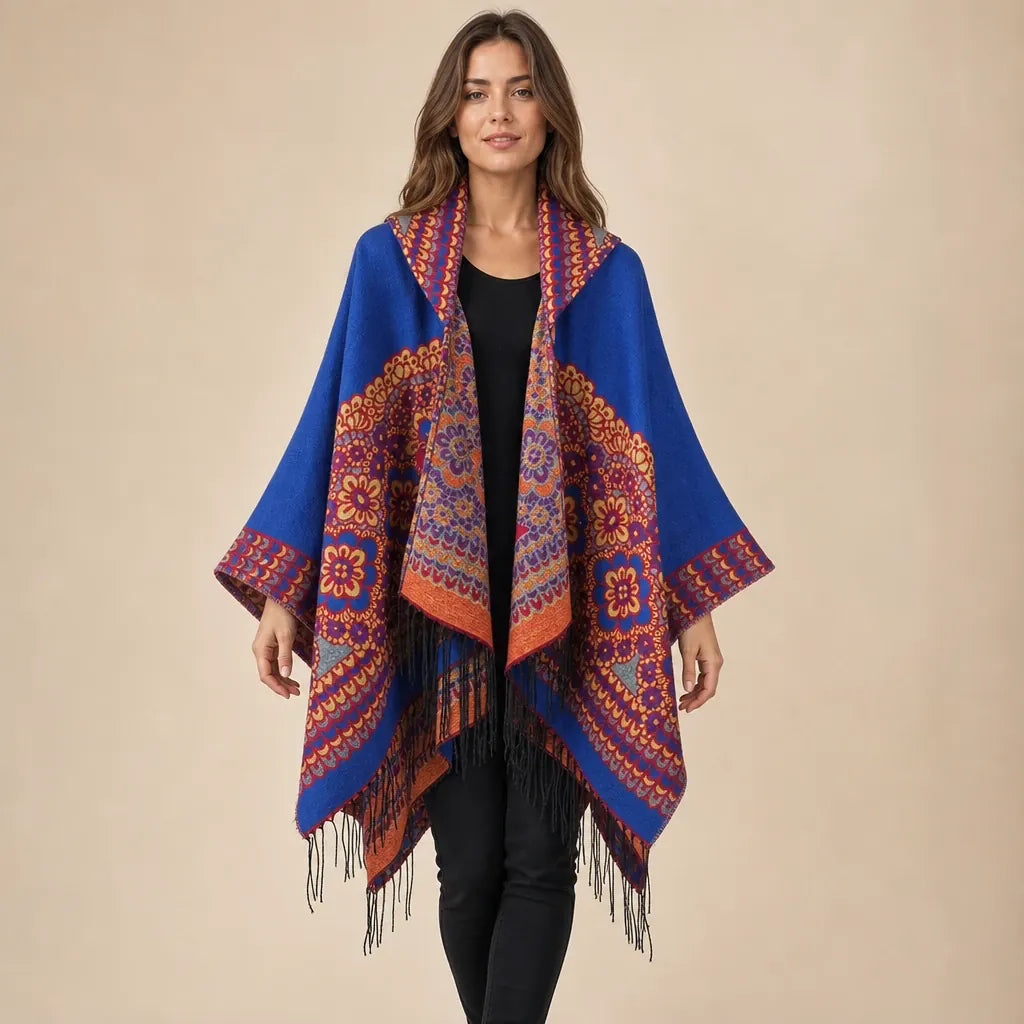 Ton poncho Poncho Cachemire Artificiel À Capuche À Franges
