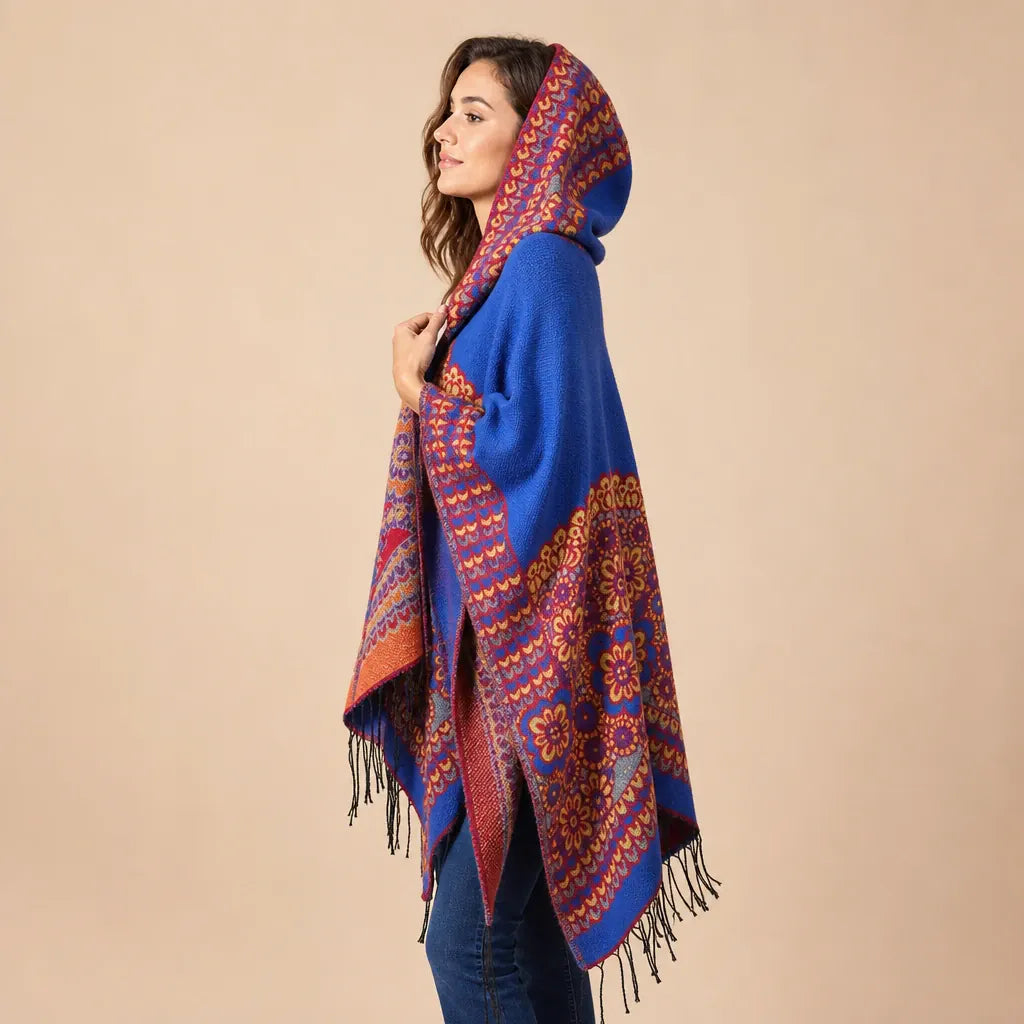 Ton poncho Poncho Cachemire Artificiel À Capuche À Franges
