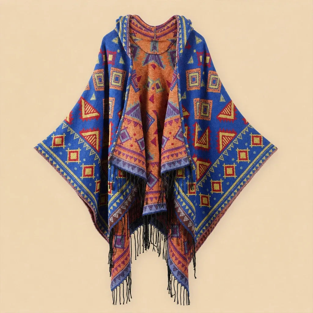 Ton poncho Poncho Cachemire Artificiel À Capuche À Franges