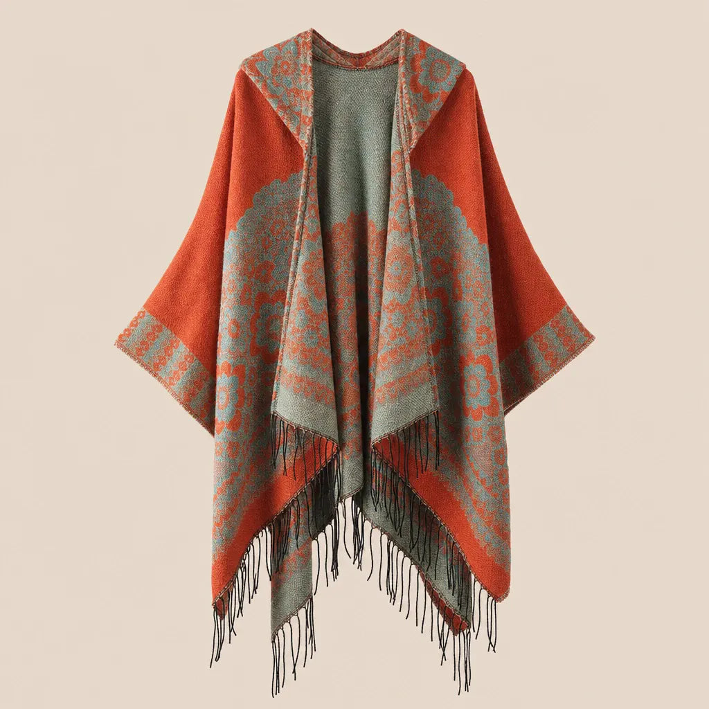 Ton poncho Poncho Cachemire Artificiel À Capuche À Franges