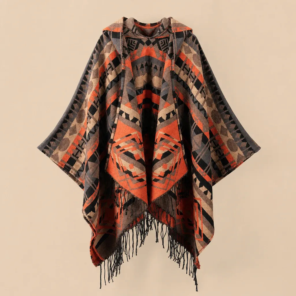 Ton poncho Poncho Cachemire Artificiel À Capuche À Franges
