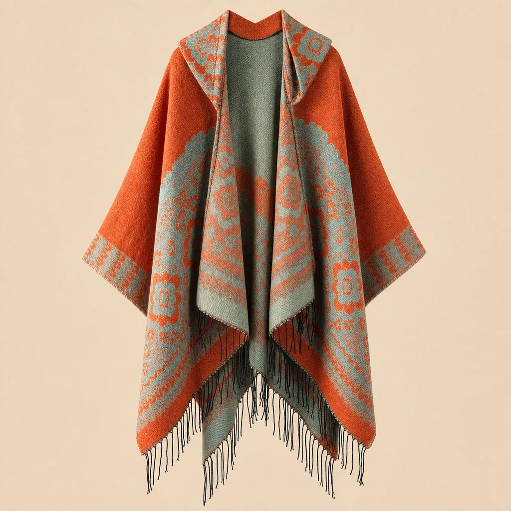 Ton poncho Poncho Cachemire Artificiel À Capuche À Franges