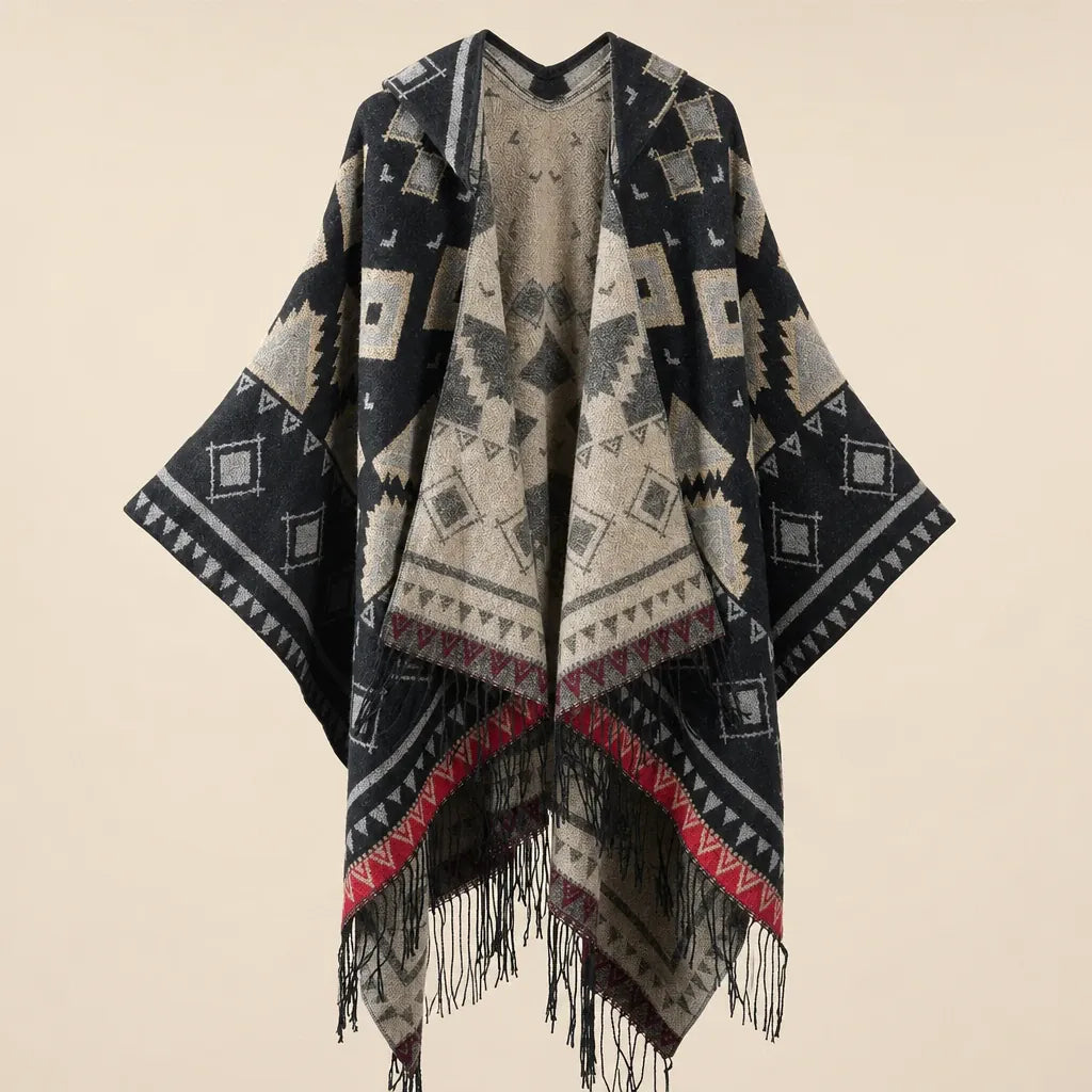 Ton poncho Poncho Cachemire Artificiel À Capuche À Franges