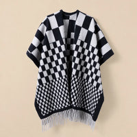 Ton poncho Poncho Cachemire Synthétique À Damier À Franges