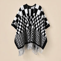 Ton poncho Poncho Cachemire Synthétique À Damier À Franges