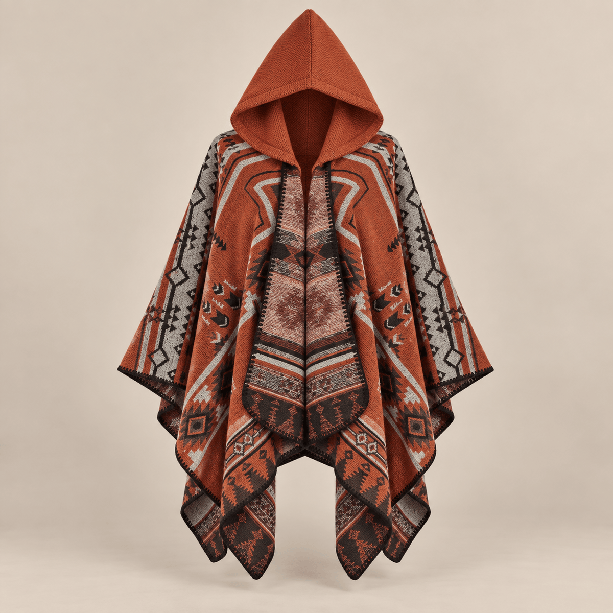 Ton poncho Poncho Cape En Maille Terracotta Homme À Capuche Motif