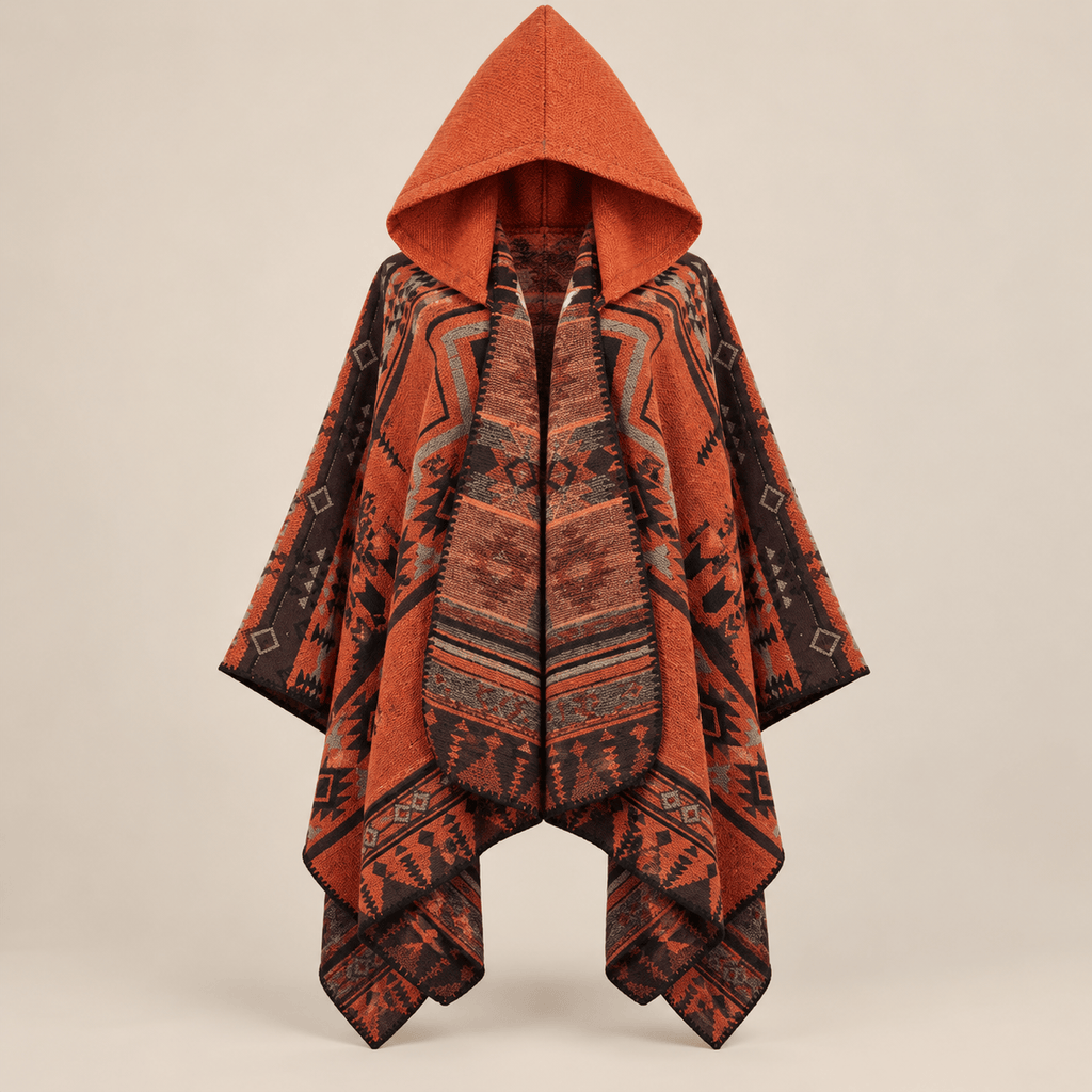Ton poncho Poncho Cape En Maille Terracotta Homme À Capuche Motif
