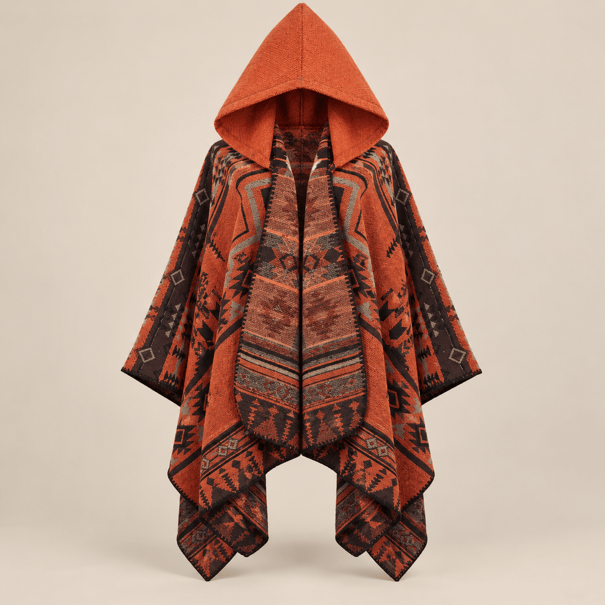 Ton poncho Poncho Cape En Maille Terracotta Homme À Capuche Motif