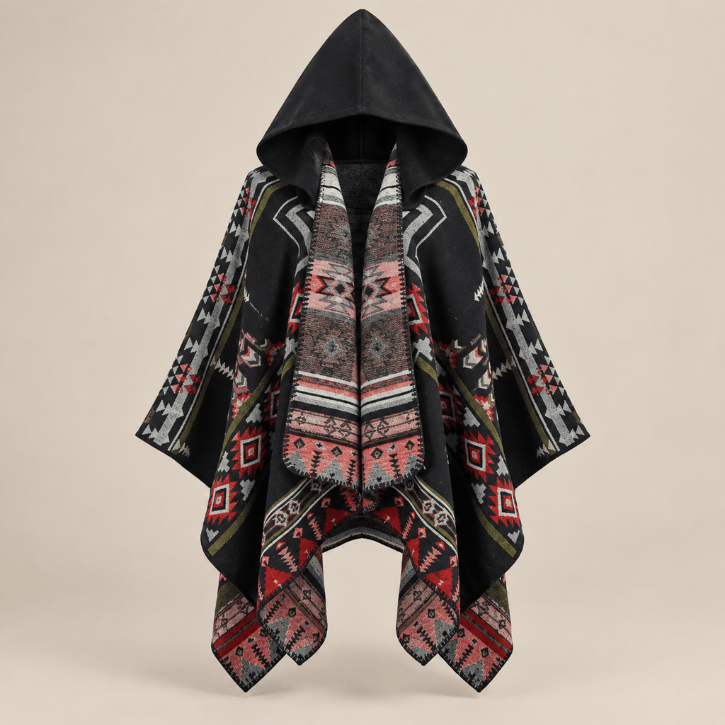 Ton poncho Poncho Cape En Maille Terracotta Homme À Capuche Motif