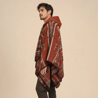 Ton poncho Poncho Cape En Maille Terracotta Homme À Capuche Motif