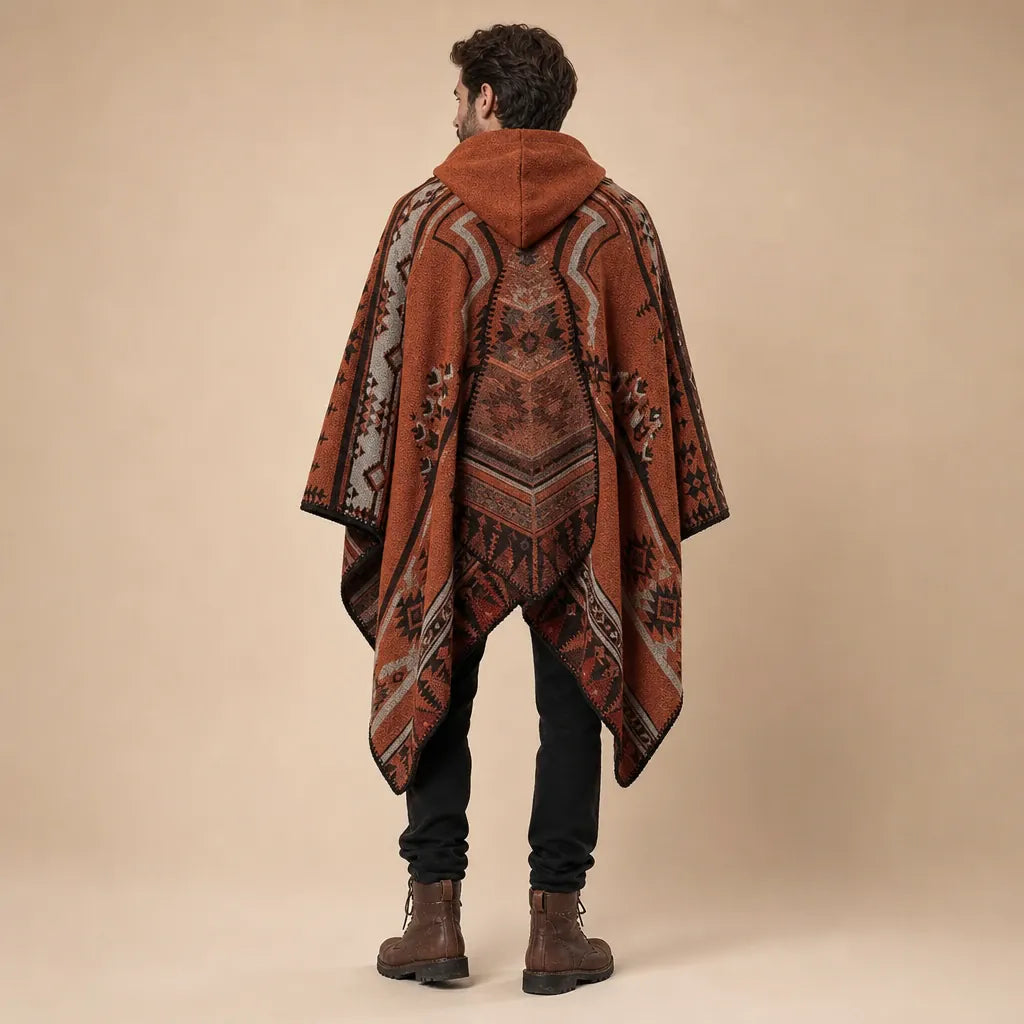 Ton poncho Poncho Cape En Maille Terracotta Homme À Capuche Motif