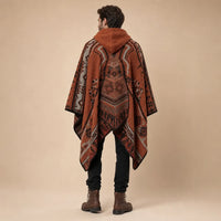 Ton poncho Poncho Cape En Maille Terracotta Homme À Capuche Motif