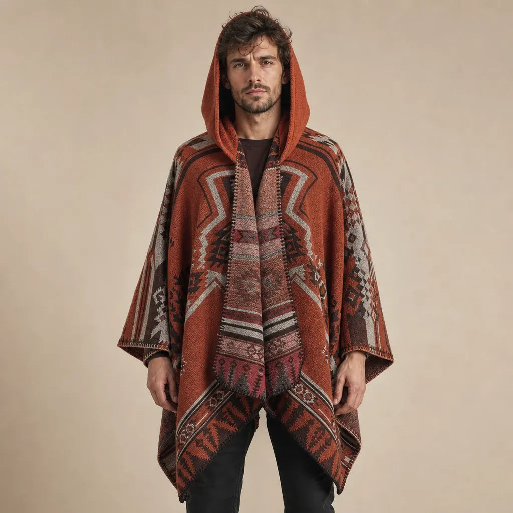 Ton poncho Poncho Cape En Maille Terracotta Homme À Capuche Motif
