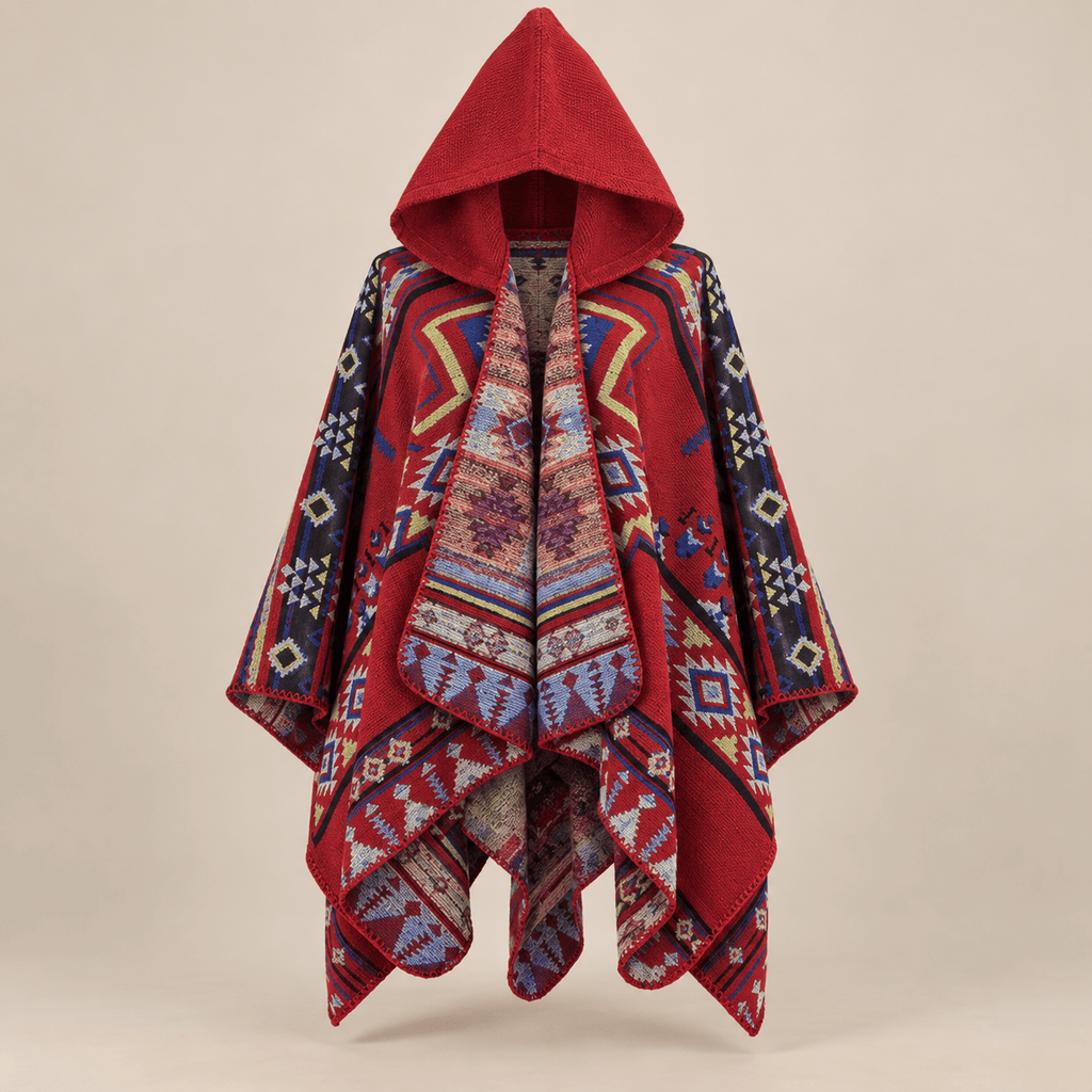 Ton poncho Poncho Cape En Maille Terracotta Homme À Capuche Motif