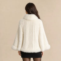 Ton poncho Poncho Cape Manteau En Fourrure De Lapin Tricotée Avec Col