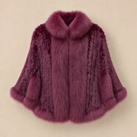 Ton poncho Poncho Cape Manteau En Fourrure De Lapin Tricotée Avec Col