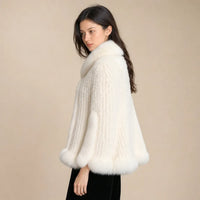 Ton poncho Poncho Cape Manteau En Fourrure De Lapin Tricotée Avec Col