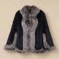Ton poncho Poncho Cape Manteau En Fourrure De Lapin Tricotée Avec Col