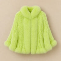 Ton poncho Poncho Cape Manteau En Fourrure De Lapin Tricotée Avec Col
