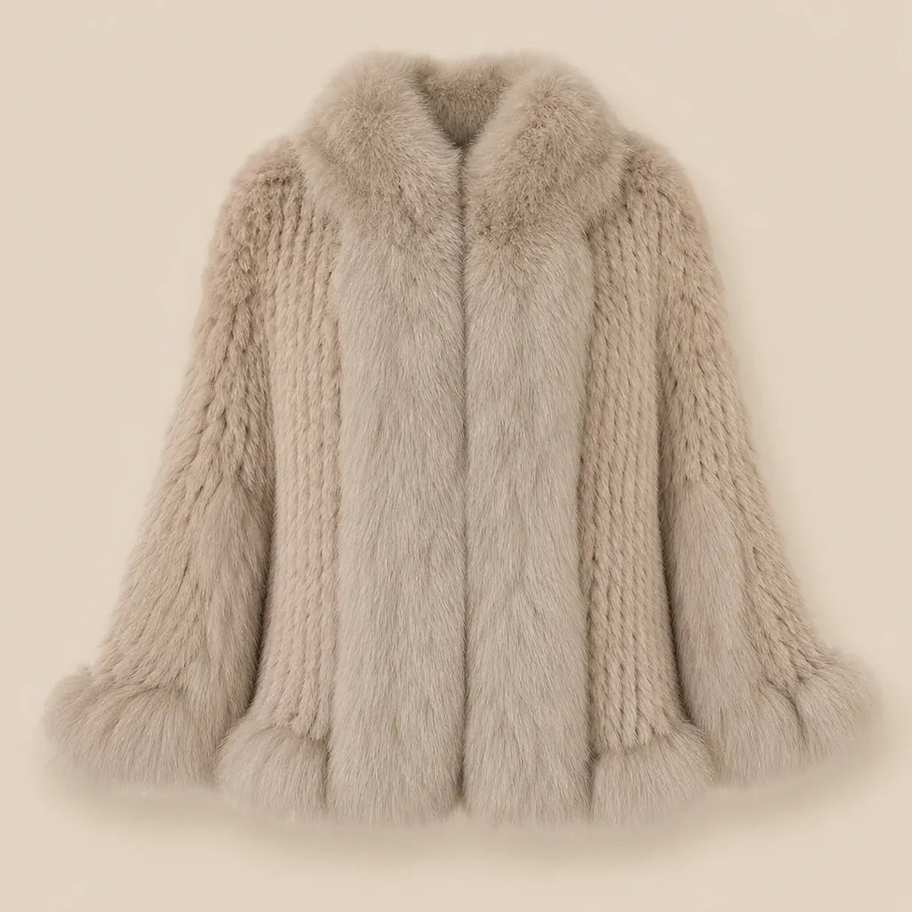 Ton poncho Poncho Cape Manteau En Fourrure De Lapin Tricotée Avec Col
