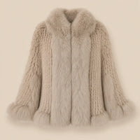Ton poncho Poncho Cape Manteau En Fourrure De Lapin Tricotée Avec Col