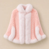Ton poncho Poncho Cape Manteau En Fourrure De Lapin Tricotée Avec Col