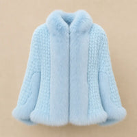 Ton poncho Poncho Cape Manteau En Fourrure De Lapin Tricotée Avec Col