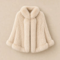 Ton poncho Poncho Cape Manteau En Fourrure De Lapin Tricotée Avec Col