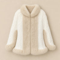 Ton poncho Poncho Cape Manteau En Fourrure De Lapin Tricotée Avec Col
