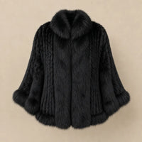 Ton poncho Poncho Cape Manteau En Fourrure De Lapin Tricotée Avec Col