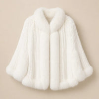 Ton poncho Poncho Cape Manteau En Fourrure De Lapin Tricotée Avec Col
