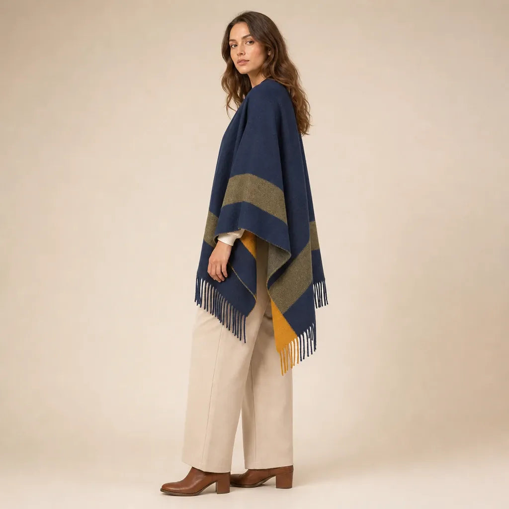 Ton poncho Poncho Double Face En Polyester À Franges