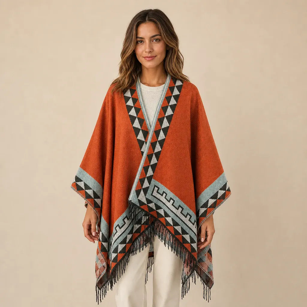 Ton poncho Poncho En Coton Géométrique À Franges