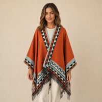Ton poncho Poncho En Coton Géométrique À Franges