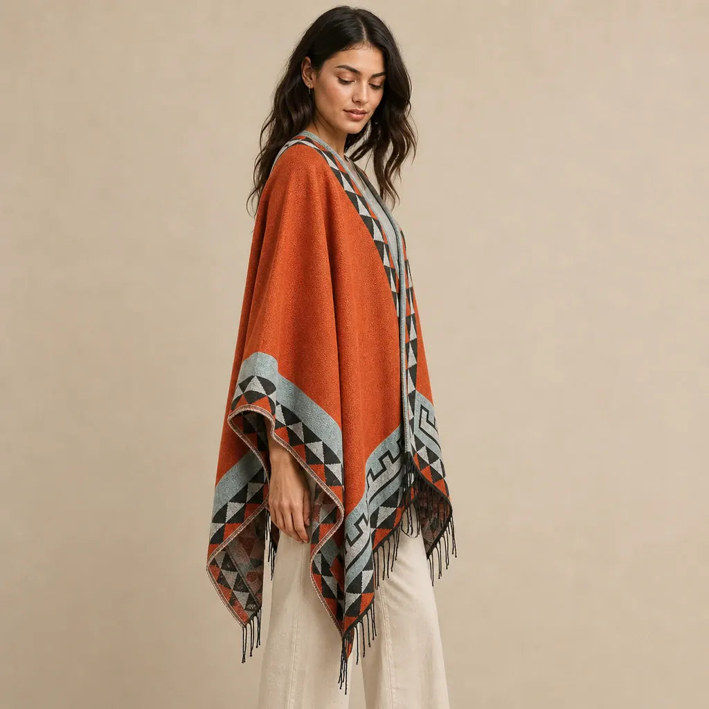 Ton poncho Poncho En Coton Géométrique À Franges