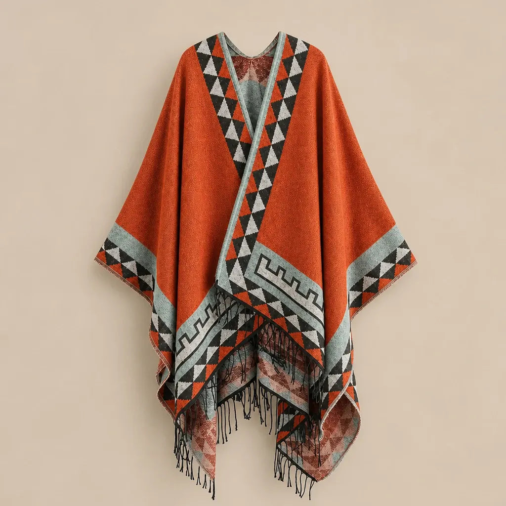 Ton poncho Poncho En Coton Géométrique À Franges