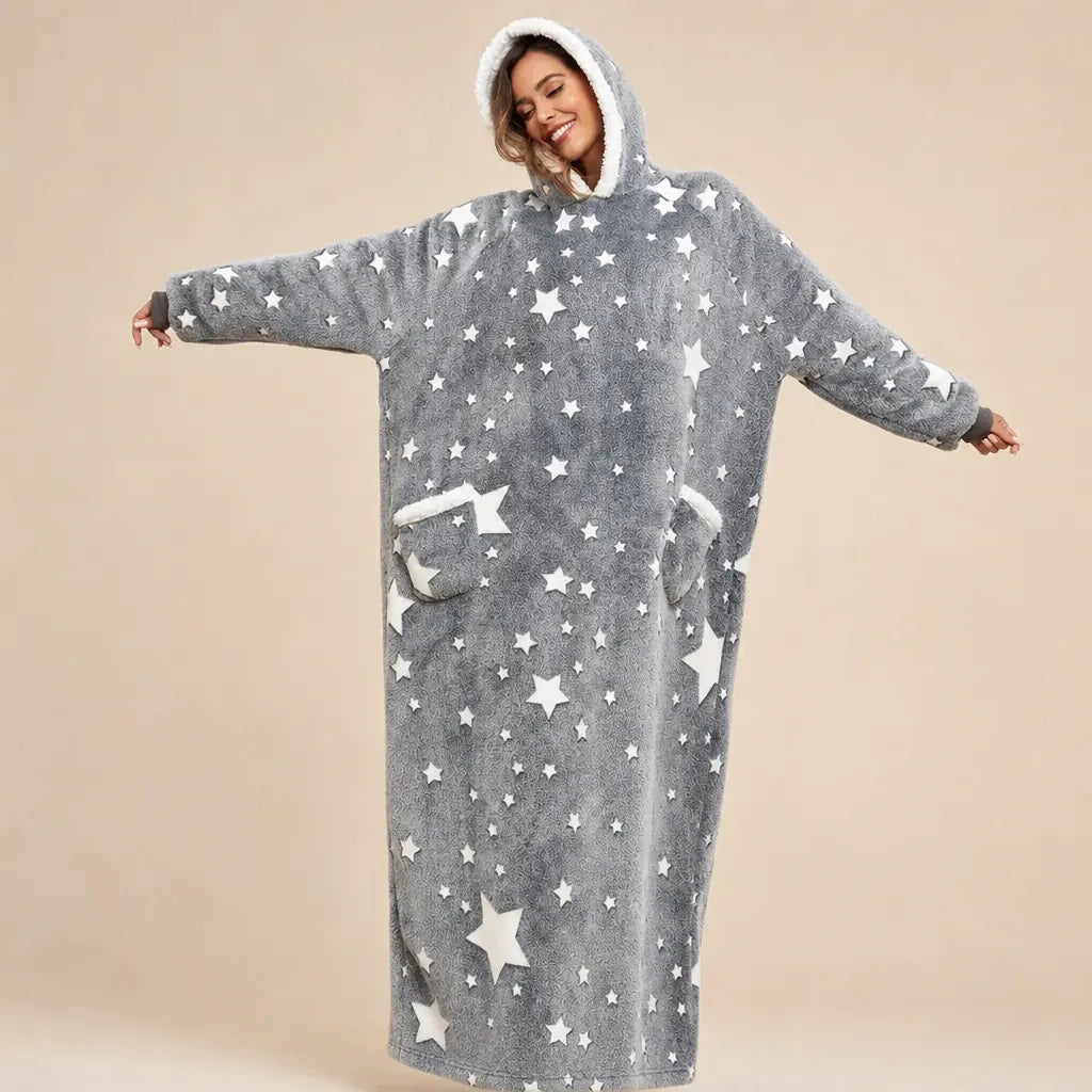 Ton poncho Poncho En Coton Gris À Motif Étoiles