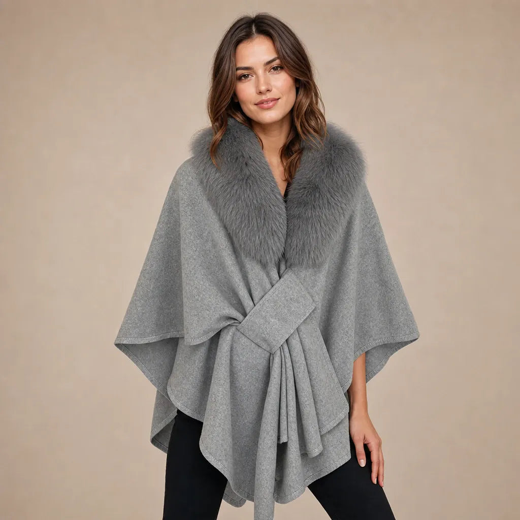 Ton poncho Poncho En Fourrure Véritable Gris