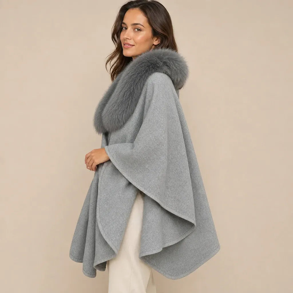 Ton poncho Poncho En Fourrure Véritable Gris