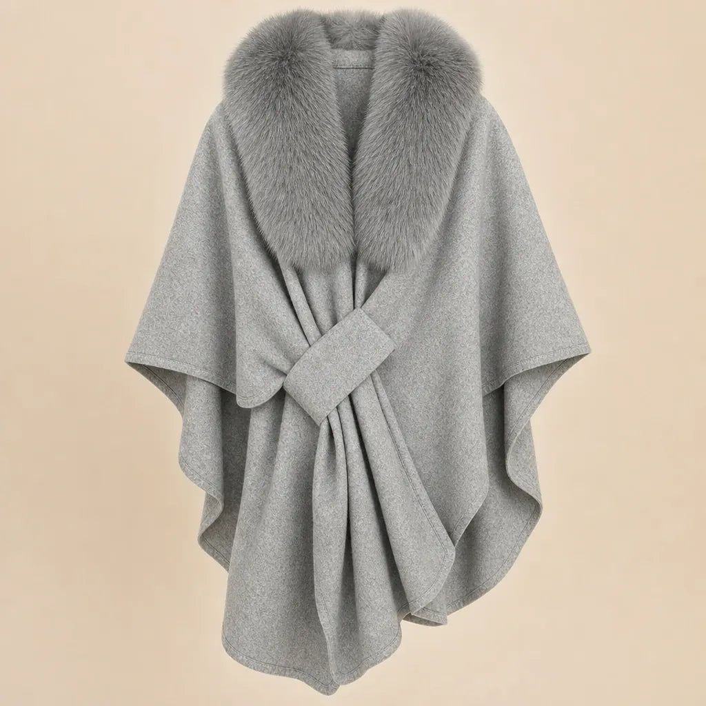 Ton poncho Poncho En Fourrure Véritable Gris