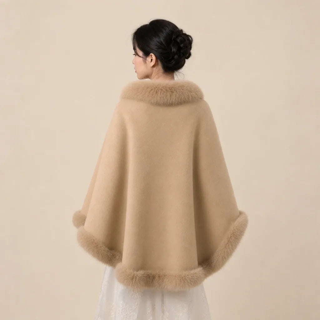 Ton poncho Poncho En Laine Double Face Bordure Fourrure De Renard